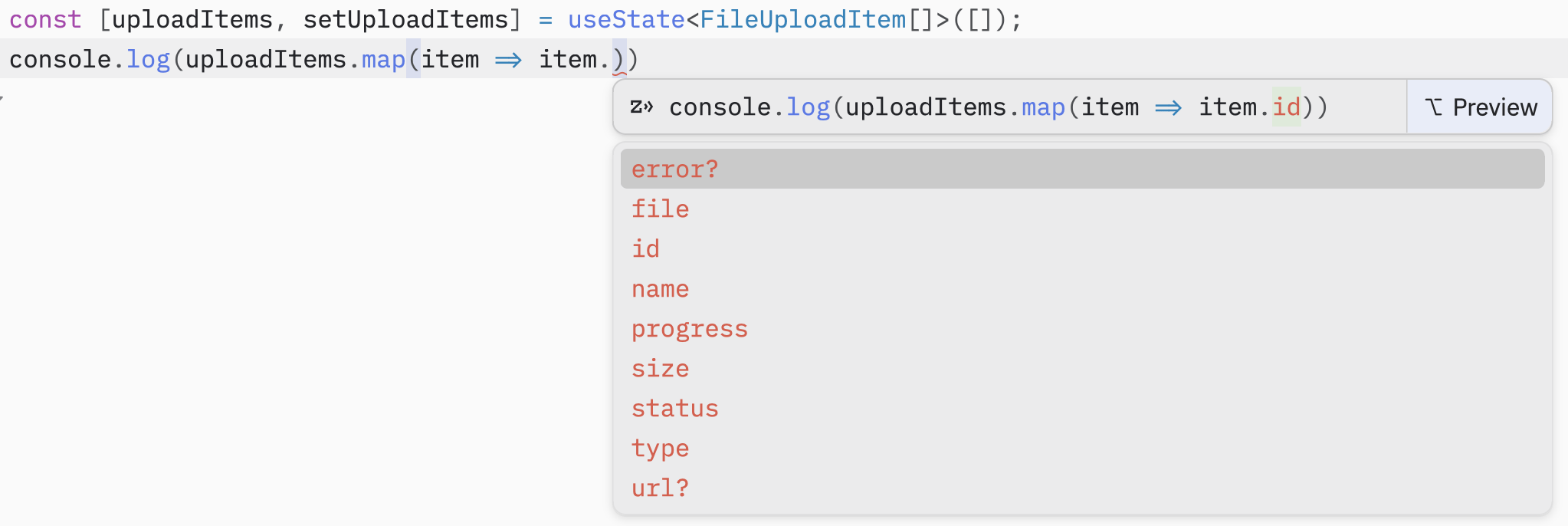 TyoeScript autocomplete